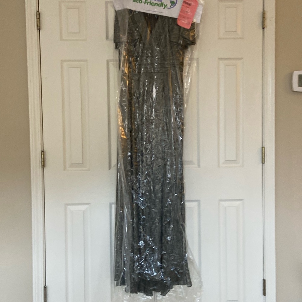 Size 12 metallic long dress with flutter sleeve